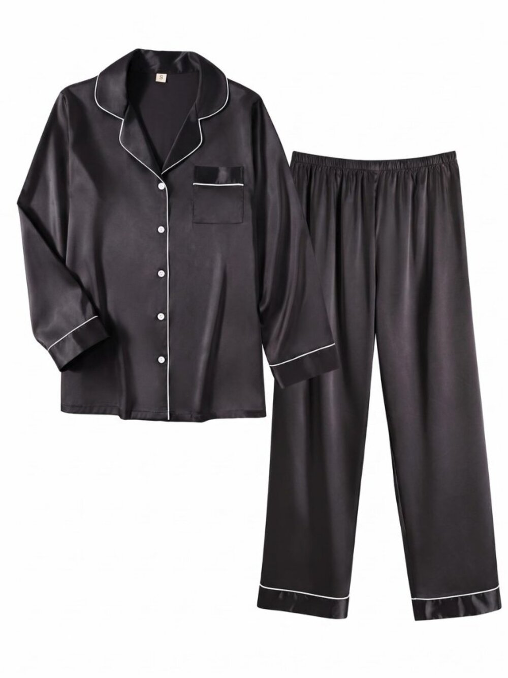 Satin Silk Pajamas for Women Button Down Long Sleeve PJs Set